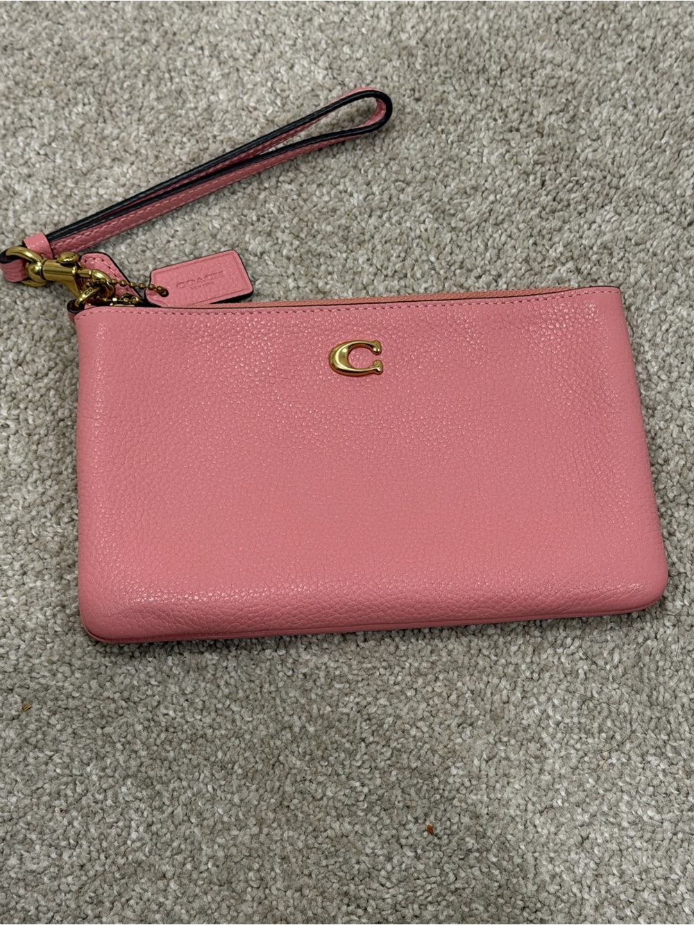 Coach Pink Pebbled Leather Wristlet with Gold Hardware